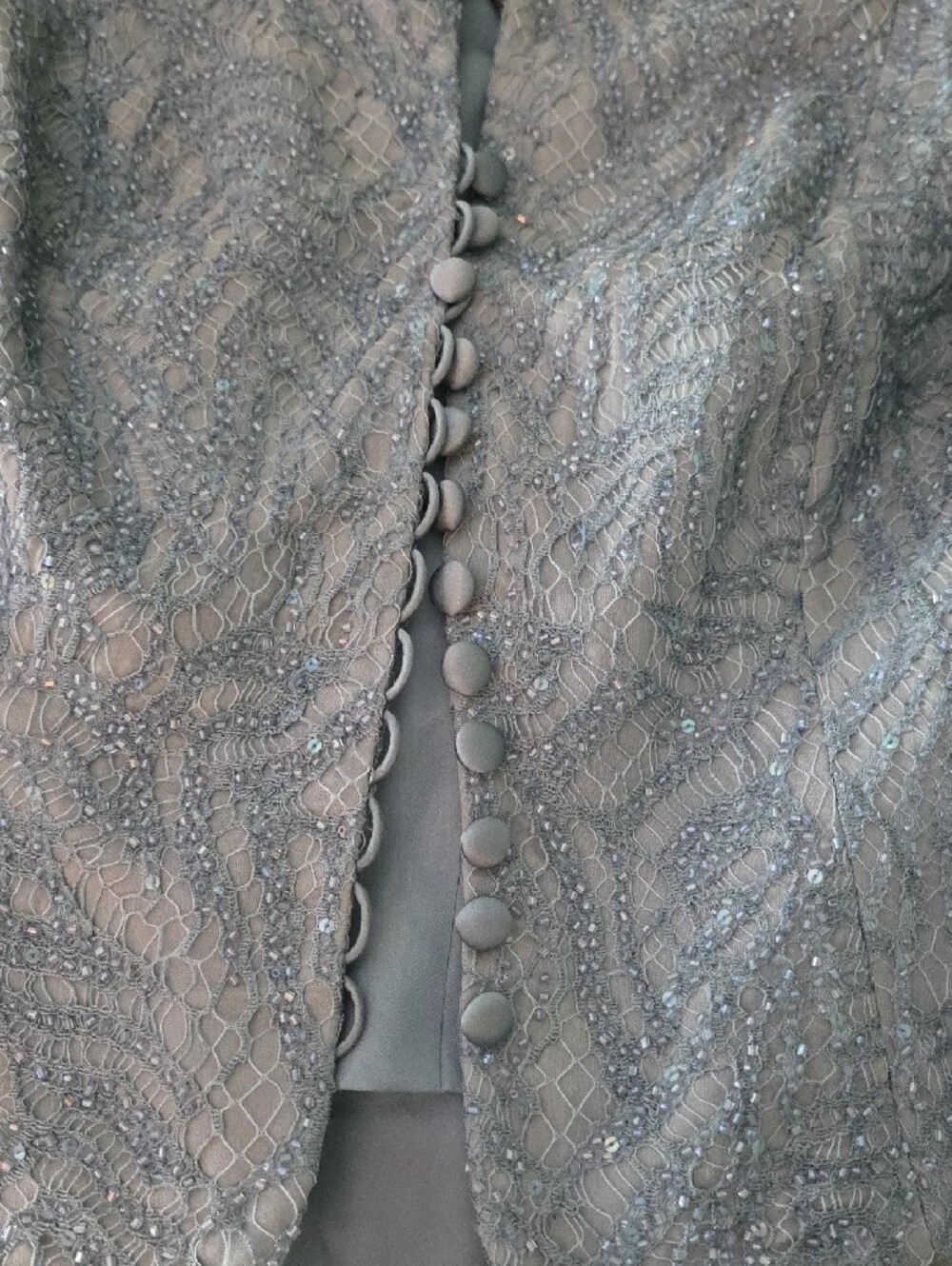 Carmen Marc Valvo Dusty Blue Beaded Lace Jacket - Picture 3 of 5